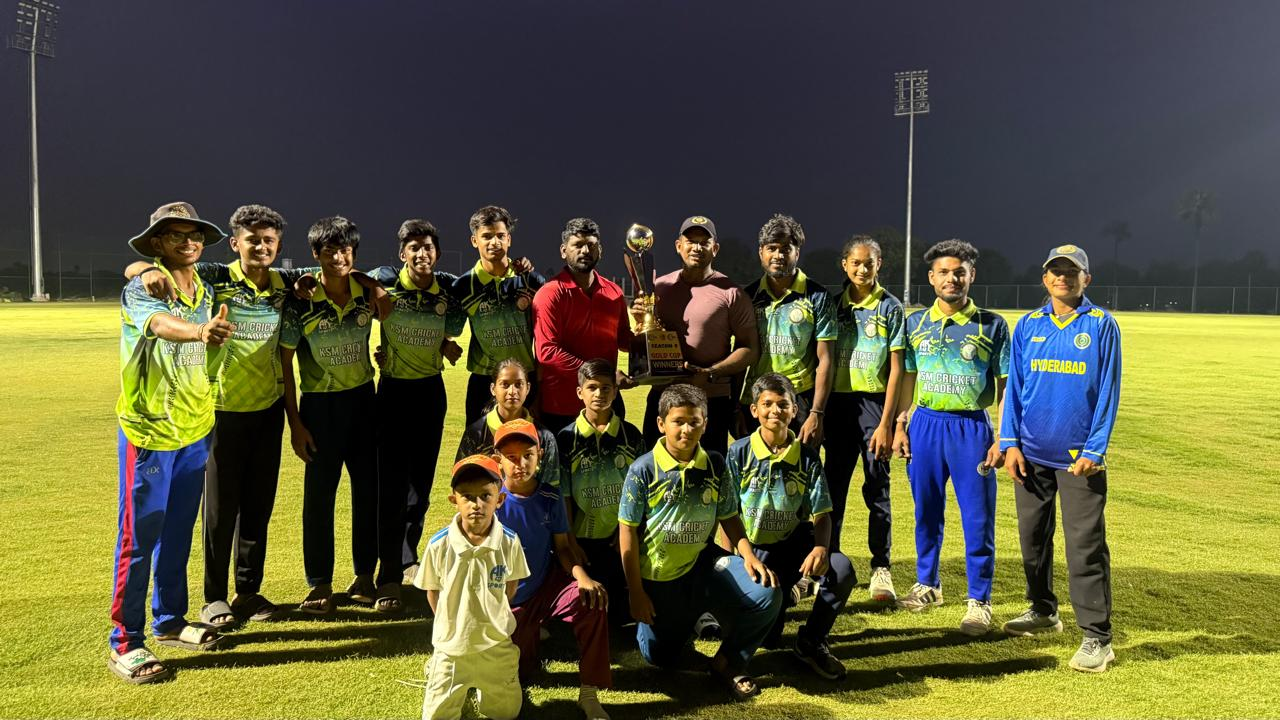 KSM Cricket Academy group on the ground at night